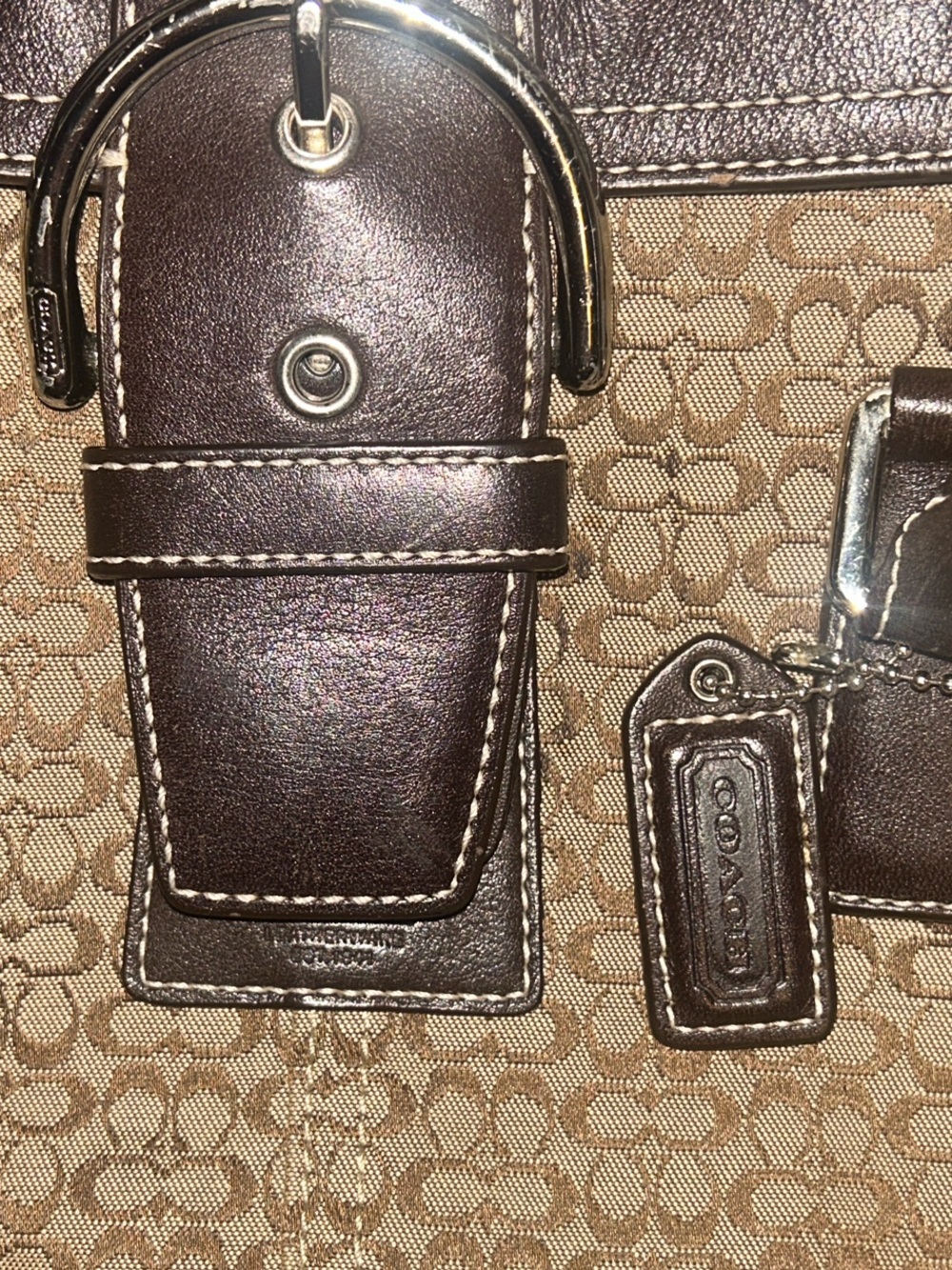 Coach Brown Signature Canvas and Dark Brown Leather Satchel - Picture 4 of 5